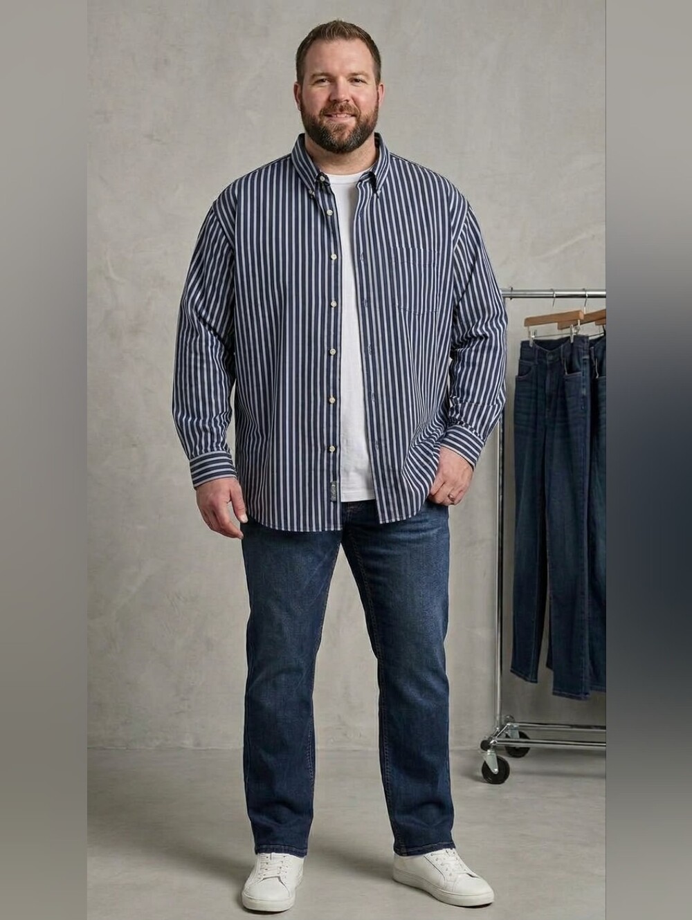NWT Arrow USA 1851 Men’s Navy Striped Button Down Shirt Size 3XL 19-19.5